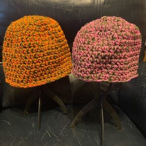 Handmade Crochet Beanie Set - Pink and Orange